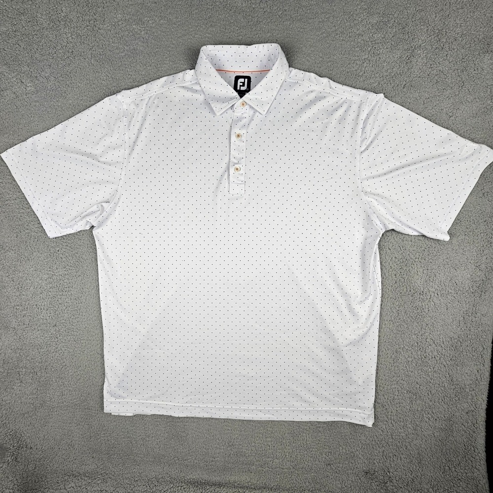 FootJoy Polo Shirt XXL White Navy Micro Dot Short Sleeve Golf Olympic Club - Picture 2 of 9